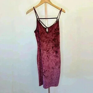 Popular Basics Women's Velvet Slip Dress Red Midi Vintage Y2K Scoop Neck M